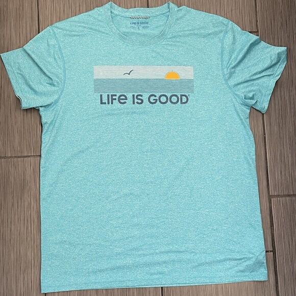 Life is Good Mens Linear Oceanview Blue Active SS Tee Size Large - Picture 1 of 7